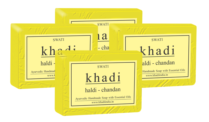 Khadi   Ayurvedic & Natural Handmade Soap Haldi & Chandan (4*125 Gms)