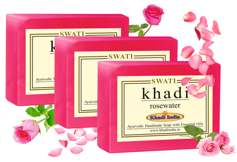 Khadi   Ayurvedic &  Natural  Handmade Soap ROSE WATER 3 pec