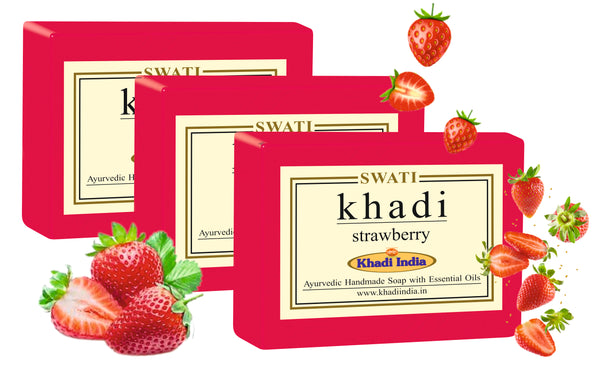 Khadi   Ayurvedic  & Natural   Handmade Soap STRAWBERRY 3 pec